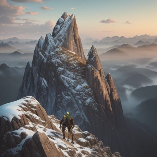 Rock Climber's Majestic Mountain View at Golden Hour