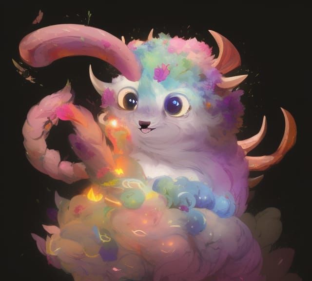 Fluffy Chimera Portrait in Colorful Forest
