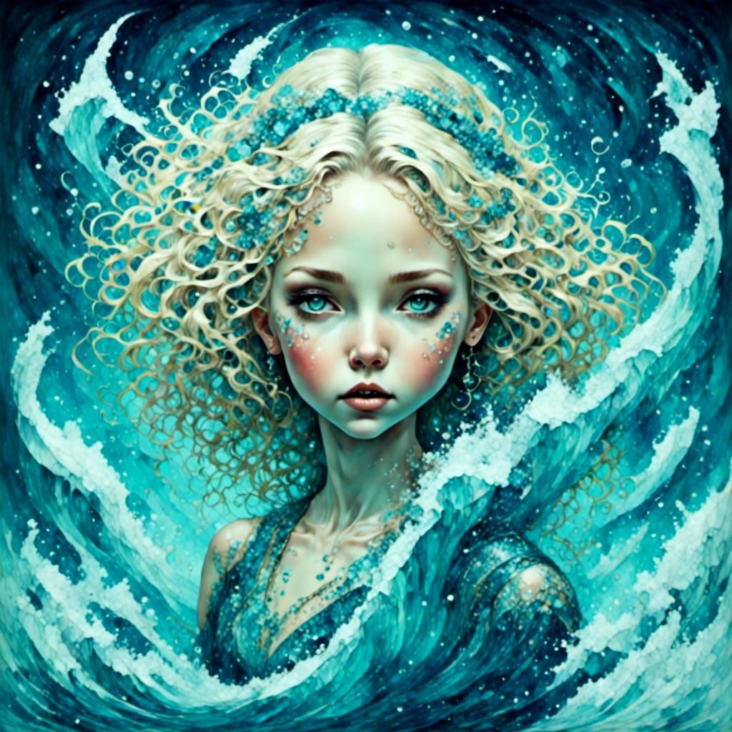 Eskimo Lady on Iceberg with Celestial Elements