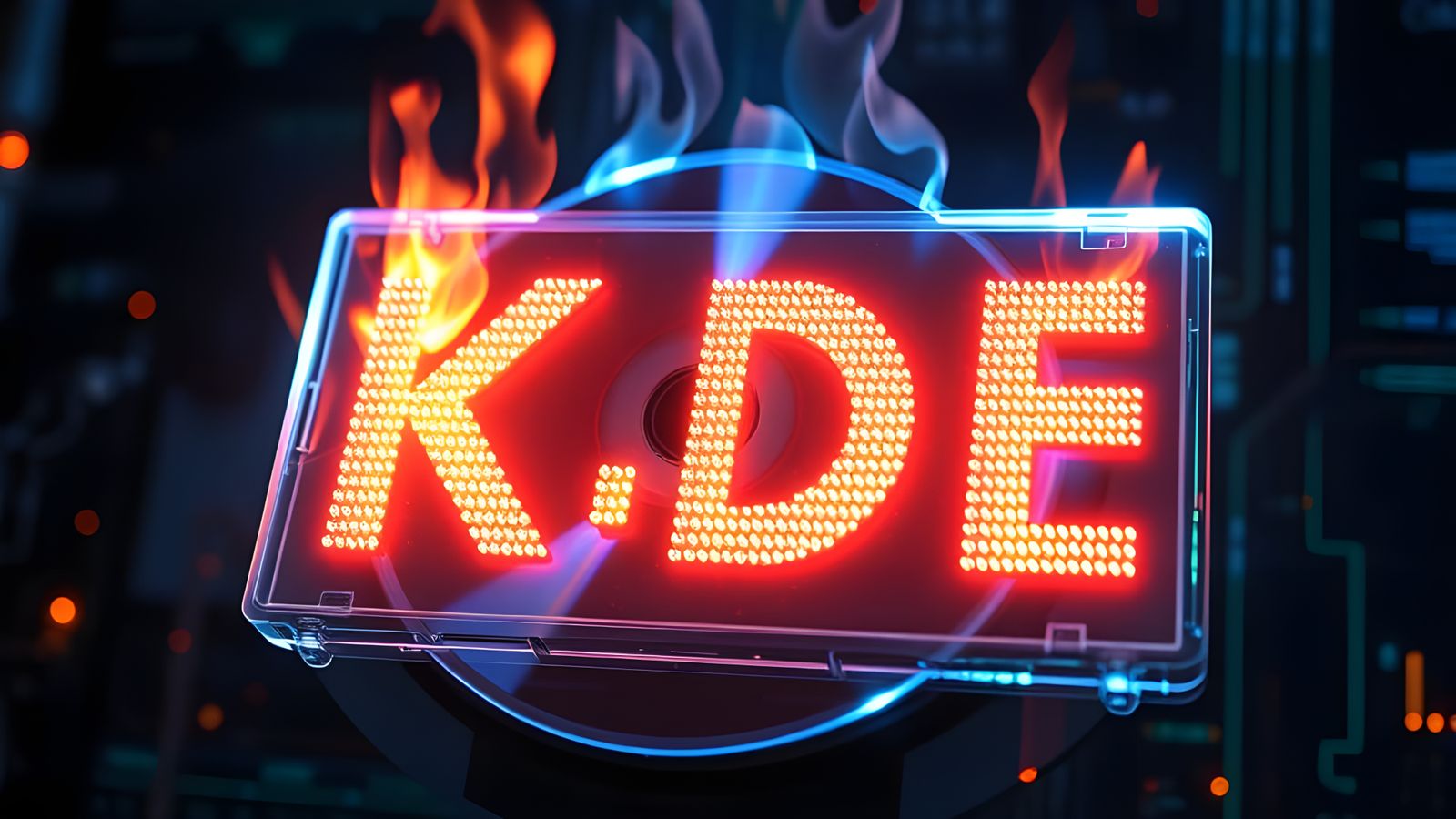 Cyberpunk Virtual CD Burner Illuminates KDE Sign