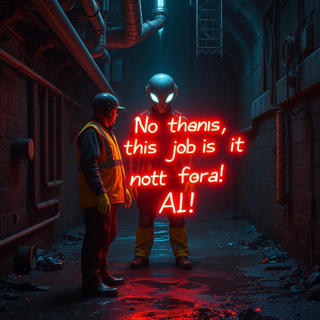 Sewer Cleaner Defies Futuristic AI in Gritty, Neon-Lit Confr...