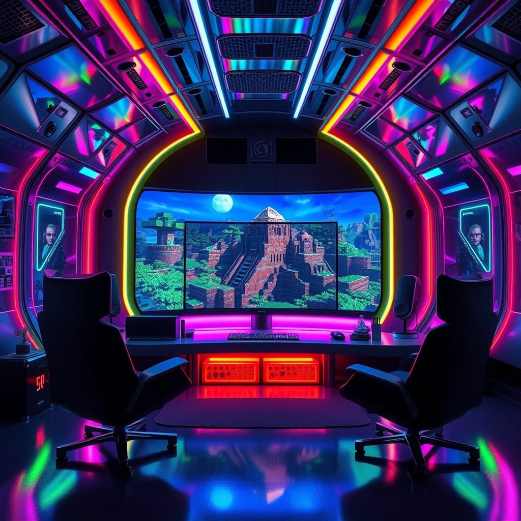 Futuristic Gaming Room in Cyberpunk Style with Minecraft and...