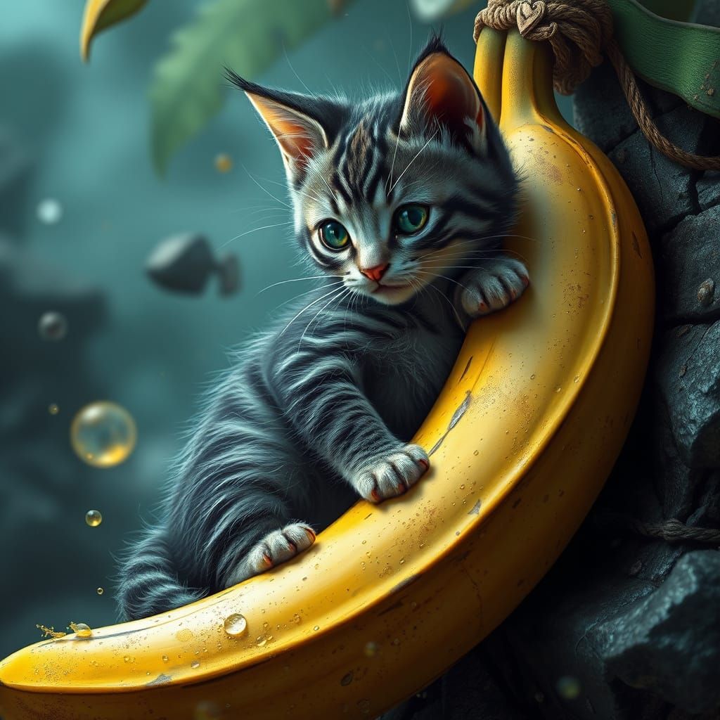 Surreal Banana Landscape with Fused Kitten