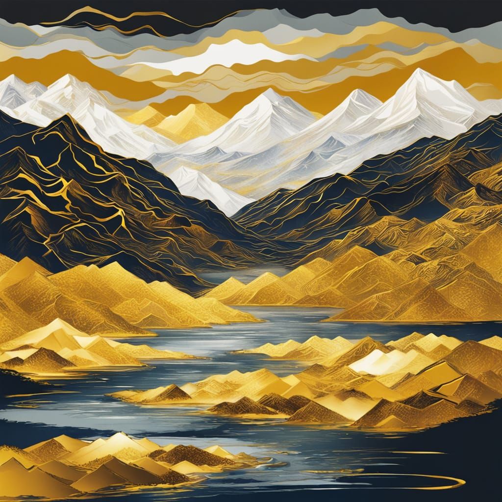 Golden River Flows Through Abstract Gold Mountains
