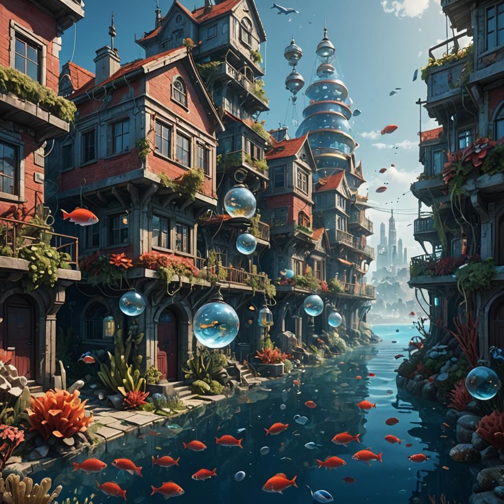 Underwater City with Coral Gardens, 8K Concept Art