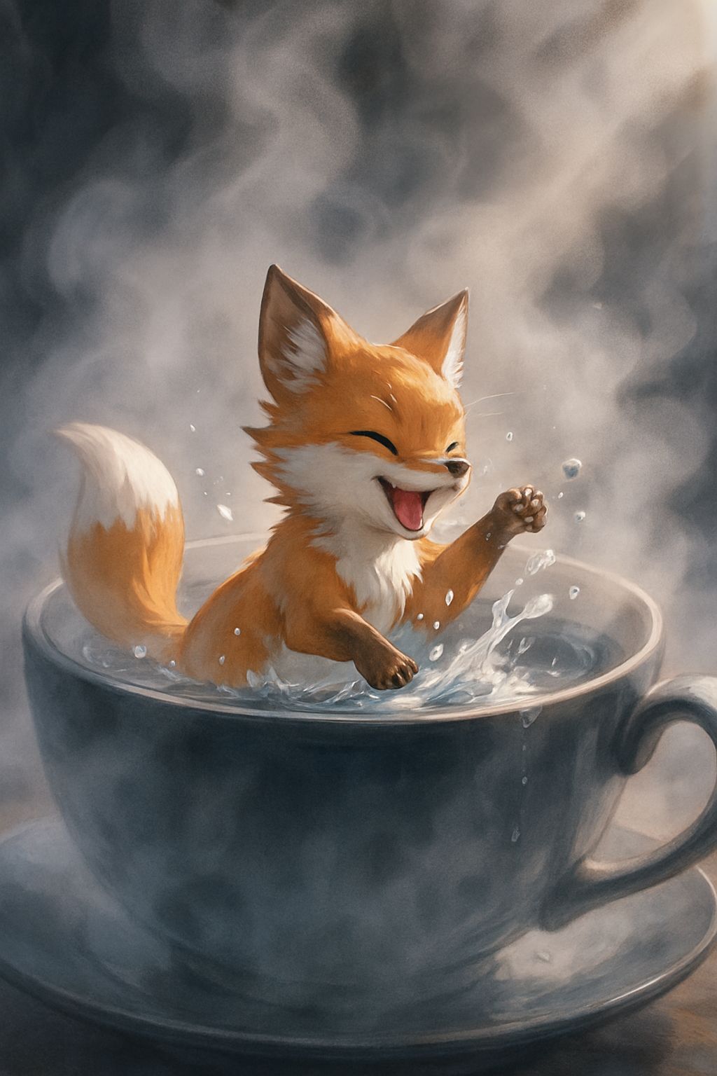 Fox Frolics in Misty Teacup: Anime-Realism Fusion