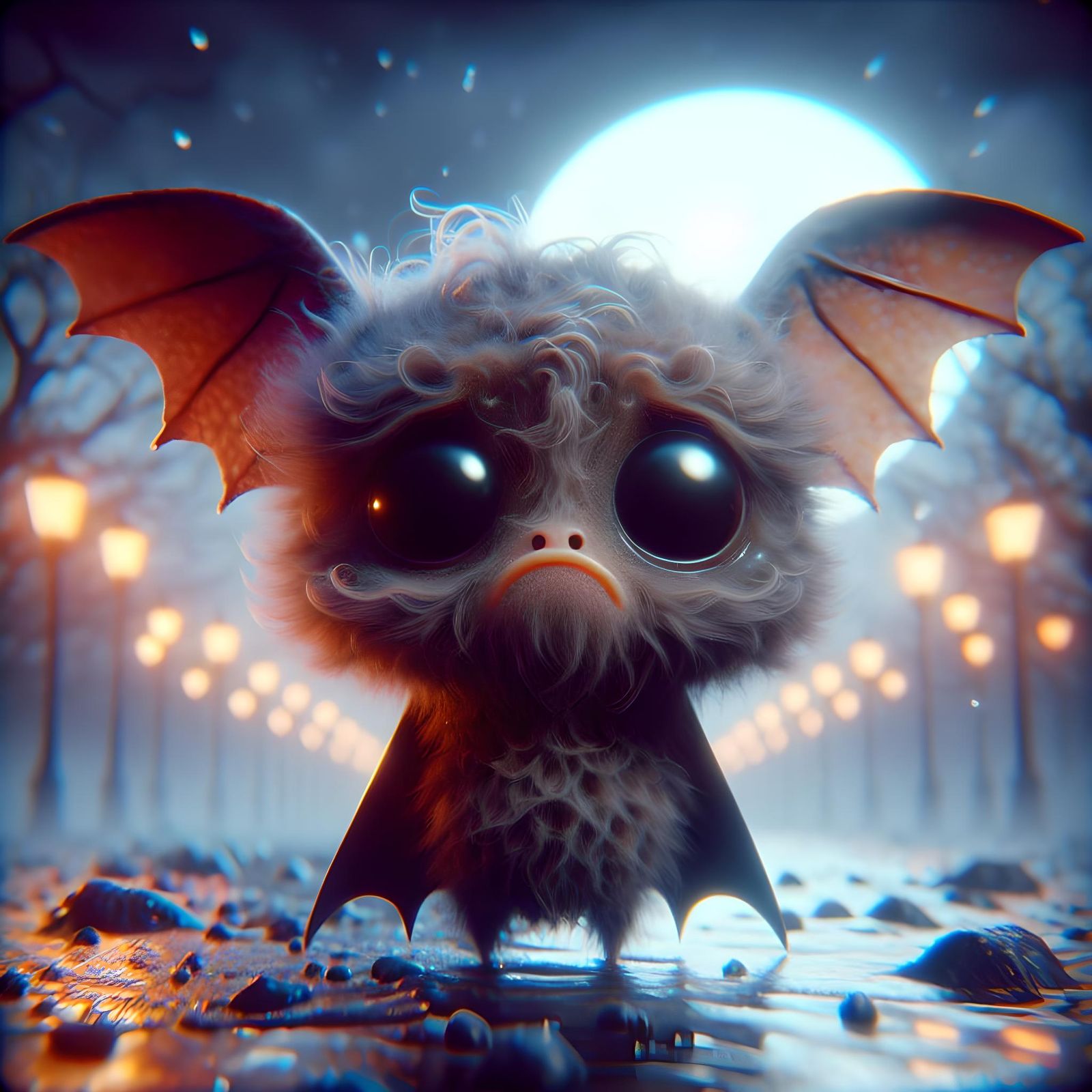 Adorable Bat Creature on Halloween Night in 3D