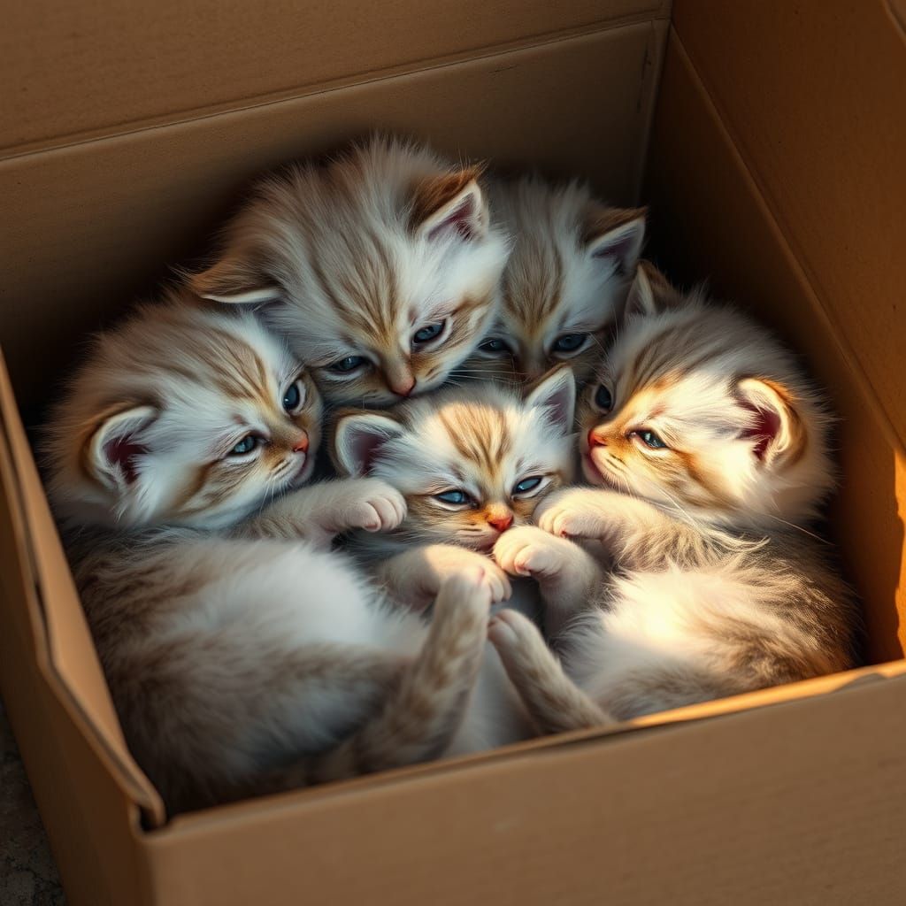 Cozy Kittens in a Worn Cardboard Box