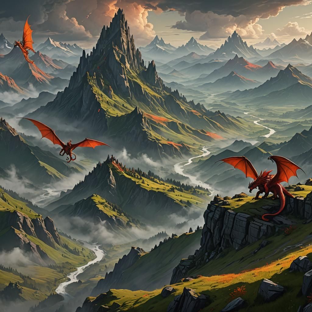 Dragons Over Misty Mountains: Dark Fantasy Concept Art