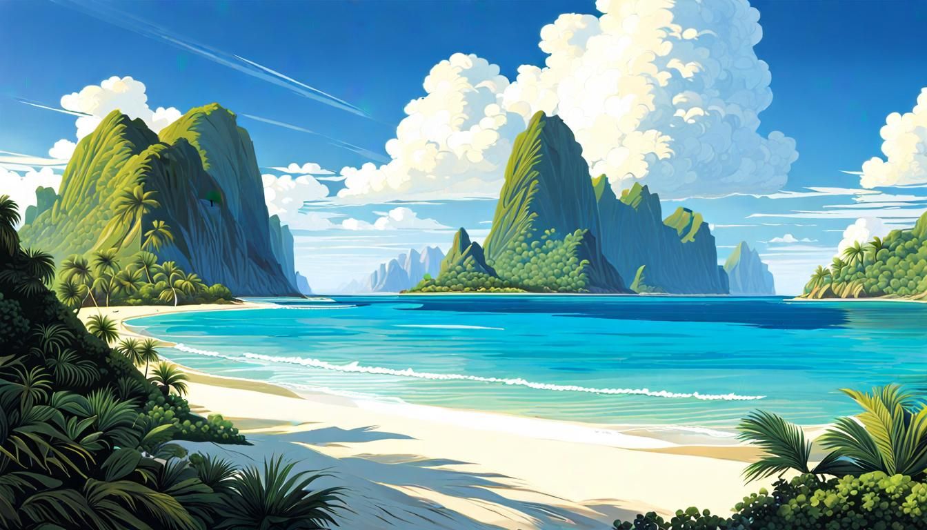 Lush Tropical Island Panorama at Sunset