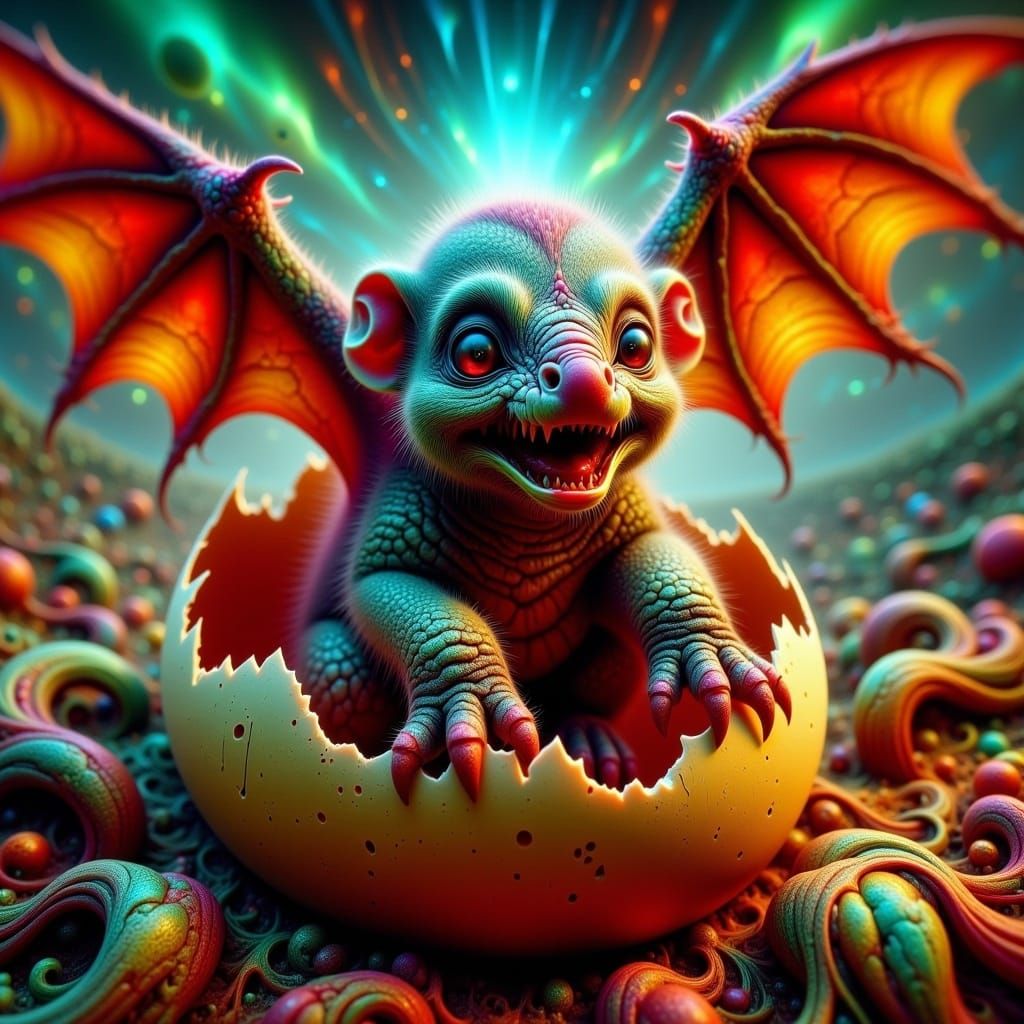 Surreal Hatchling: Xenomorphic Elephant Dragon Hybrid
