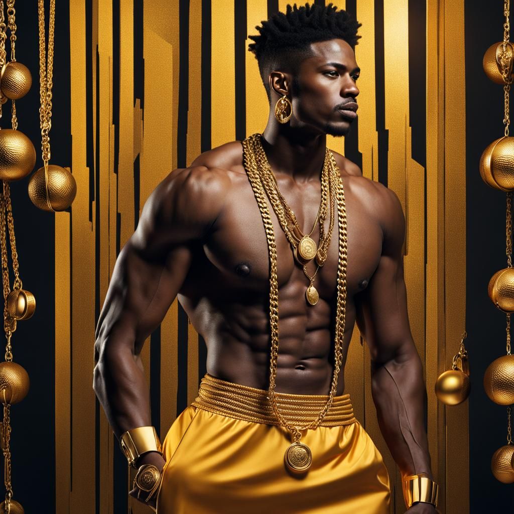 Male Model with Gold Accessories in Digital Illustration