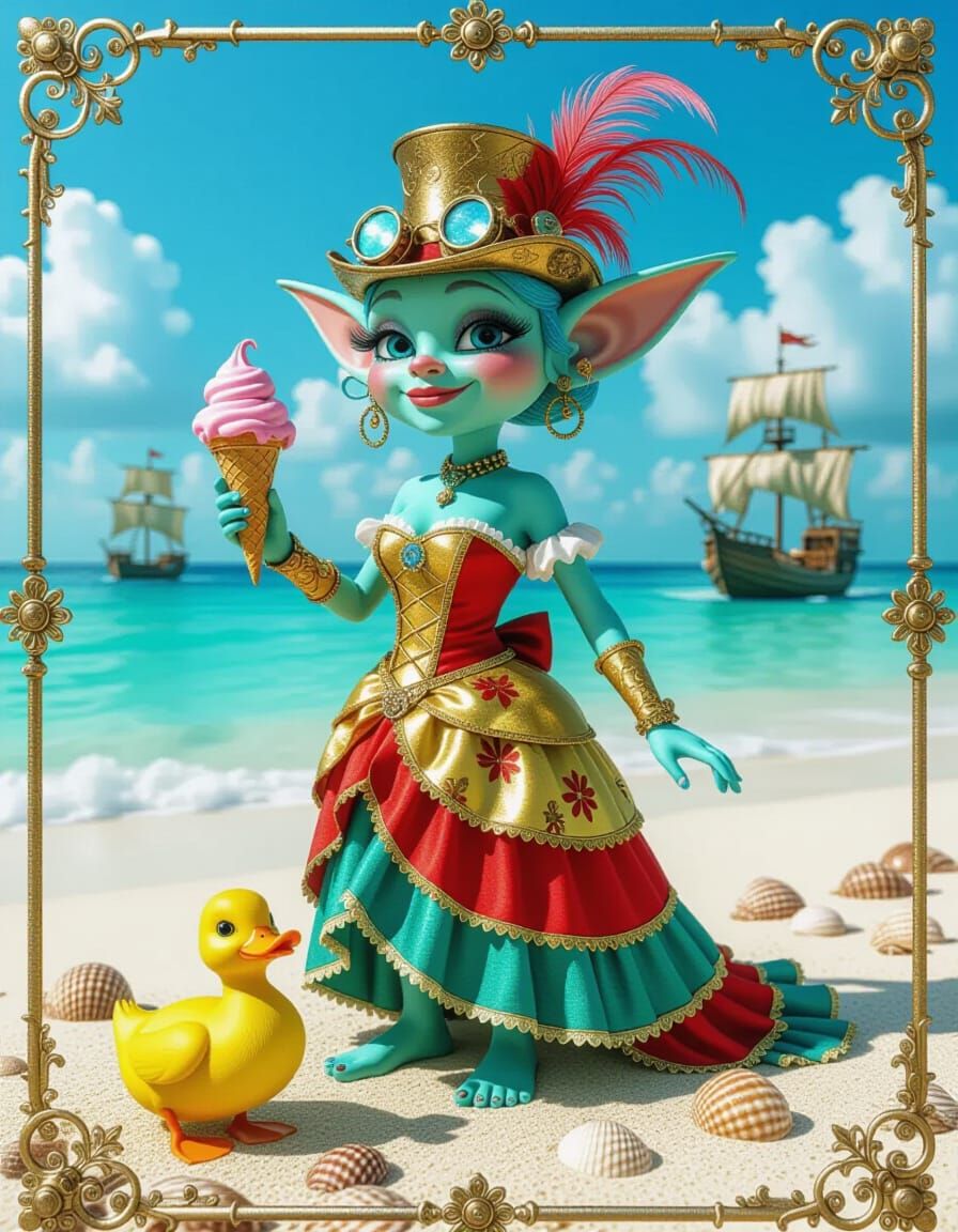 Steampunk Troll's Beach Vacation in 3D