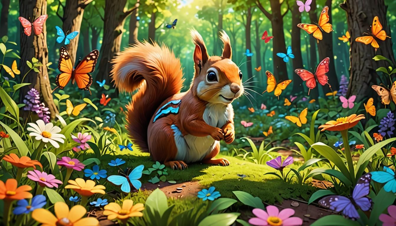 Whimsical Forest Friends in Vibrant Cartoon Style