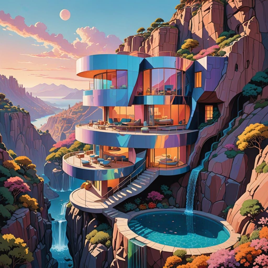 Breathtaking Rainbow Cliffside House with Gravity-Defying Ca...