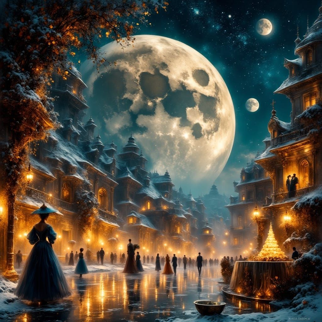 Moonlit Lunar Ball with Dancing Aristocrats