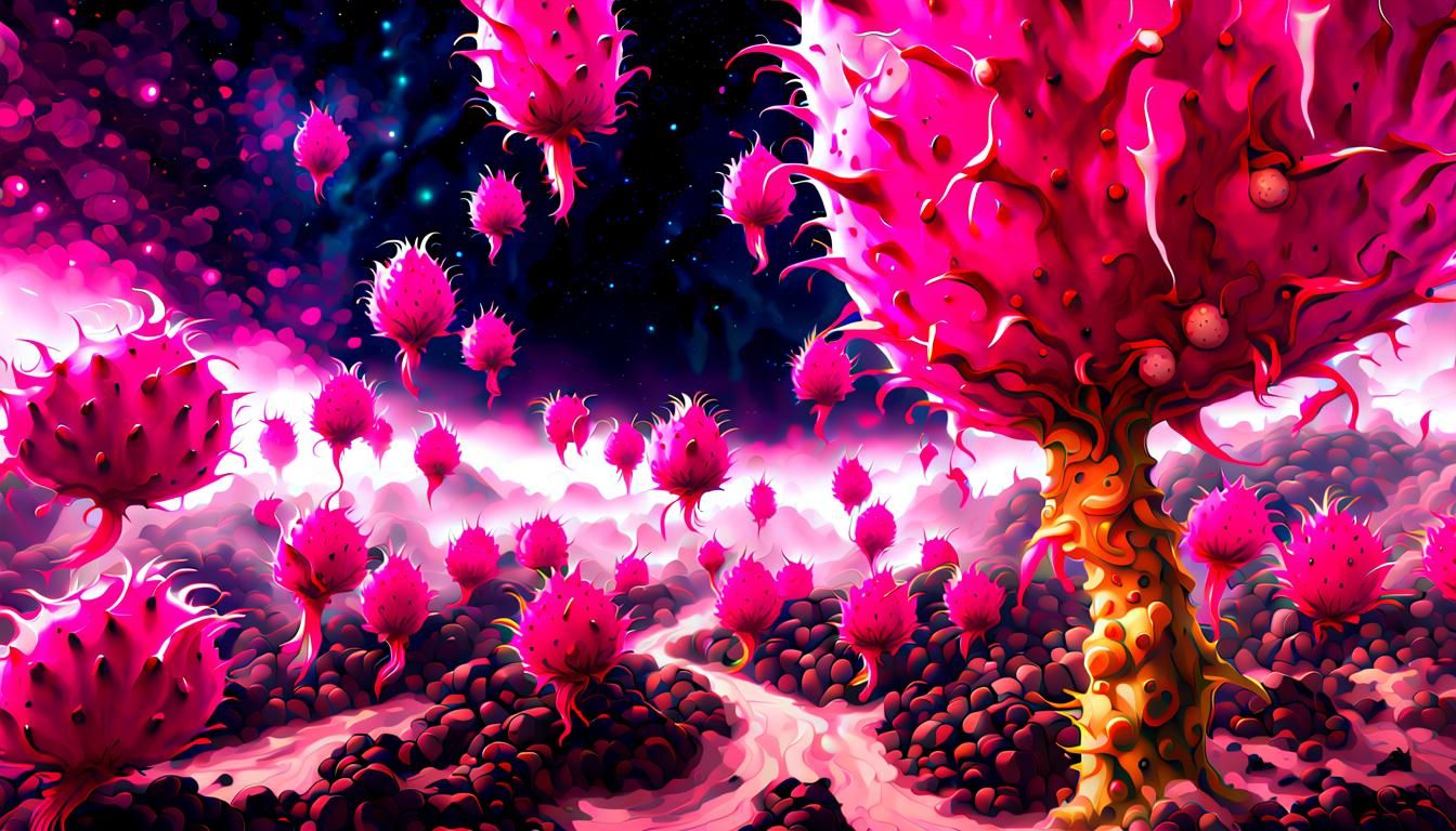Dragon Fruit Village Under a Nebula