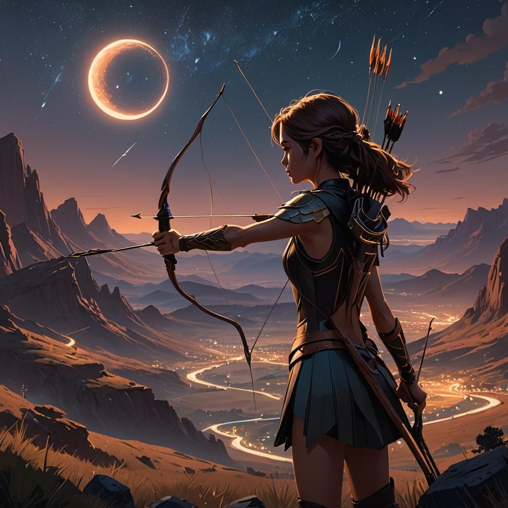 Archer Shoots Luminous Arrows into Starry Sky