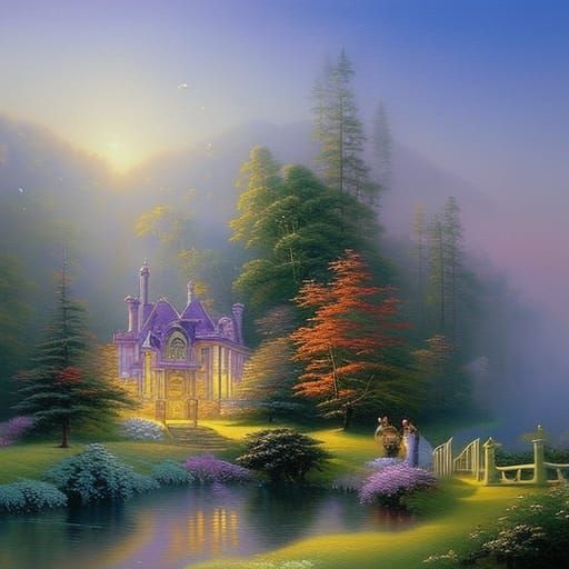 Bees Build Ethereal Mansion in Mist, Fantasy Art