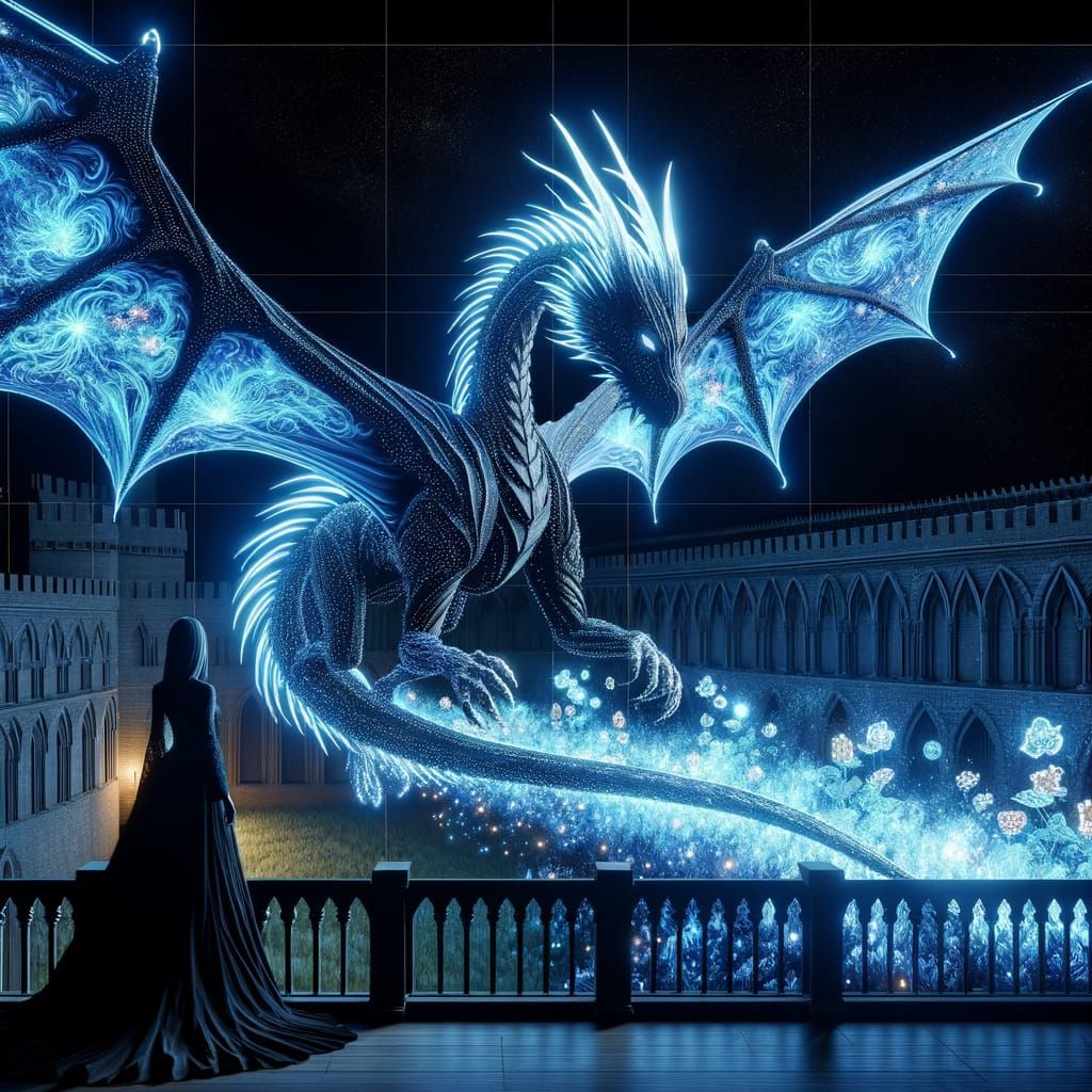 Fiery Dragon Soars Over Castle Balcony