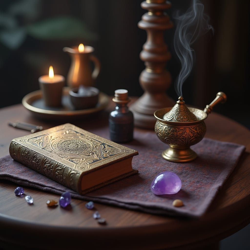 Still Life with Antique Book & Crystals Matte Painting