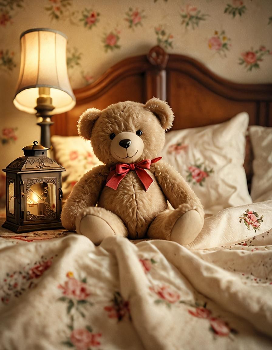 Teddy Bear's Bedtime: A Vintage Photograph in Sepia