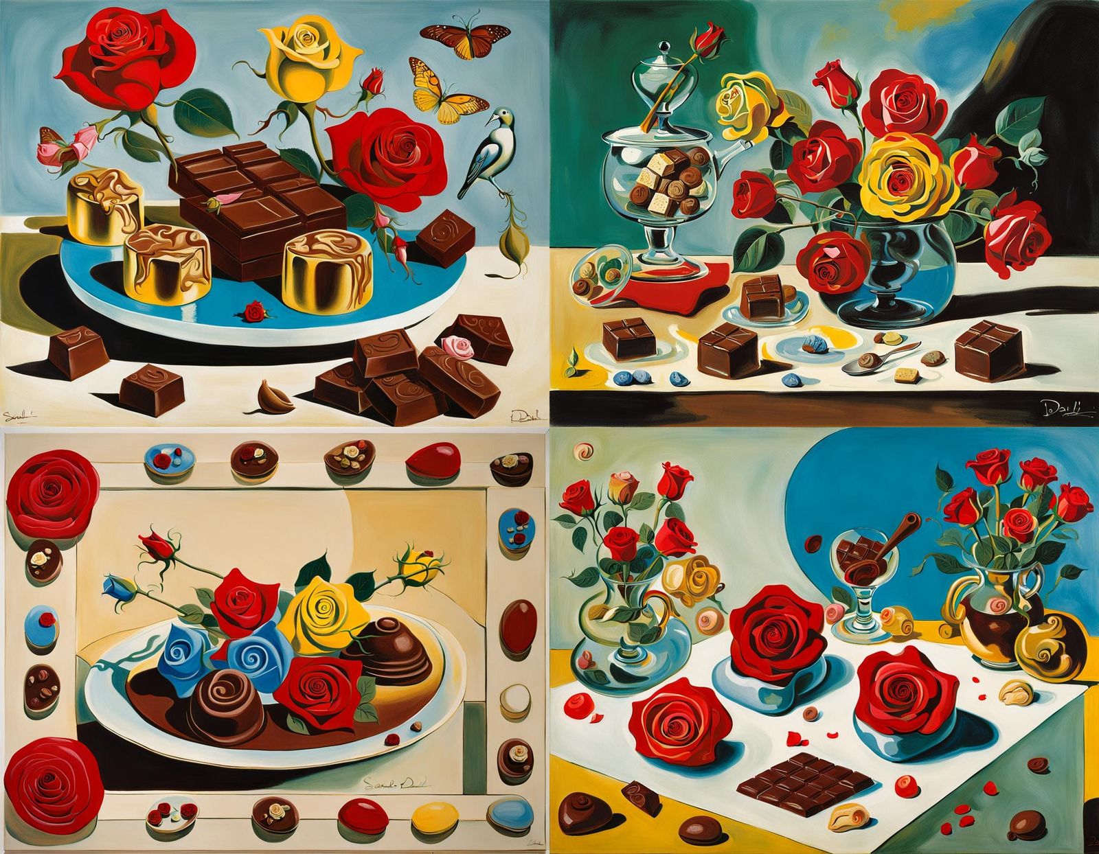 Surreal Chocolates and Roses in Cubist Style