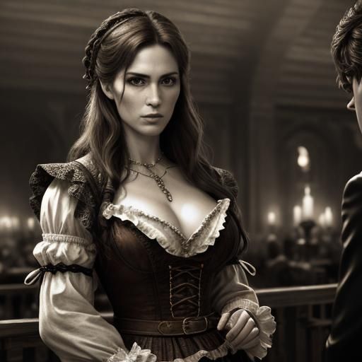 Flirty Tavern Wench in Hyperrealistic Detail