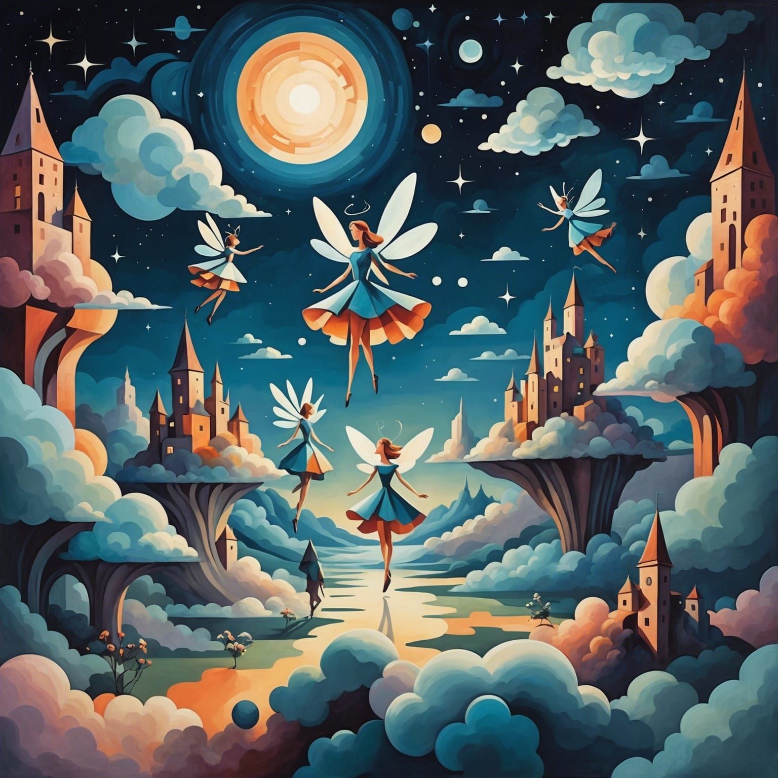 Fairies in a Surreal Cubist Dreamscape
