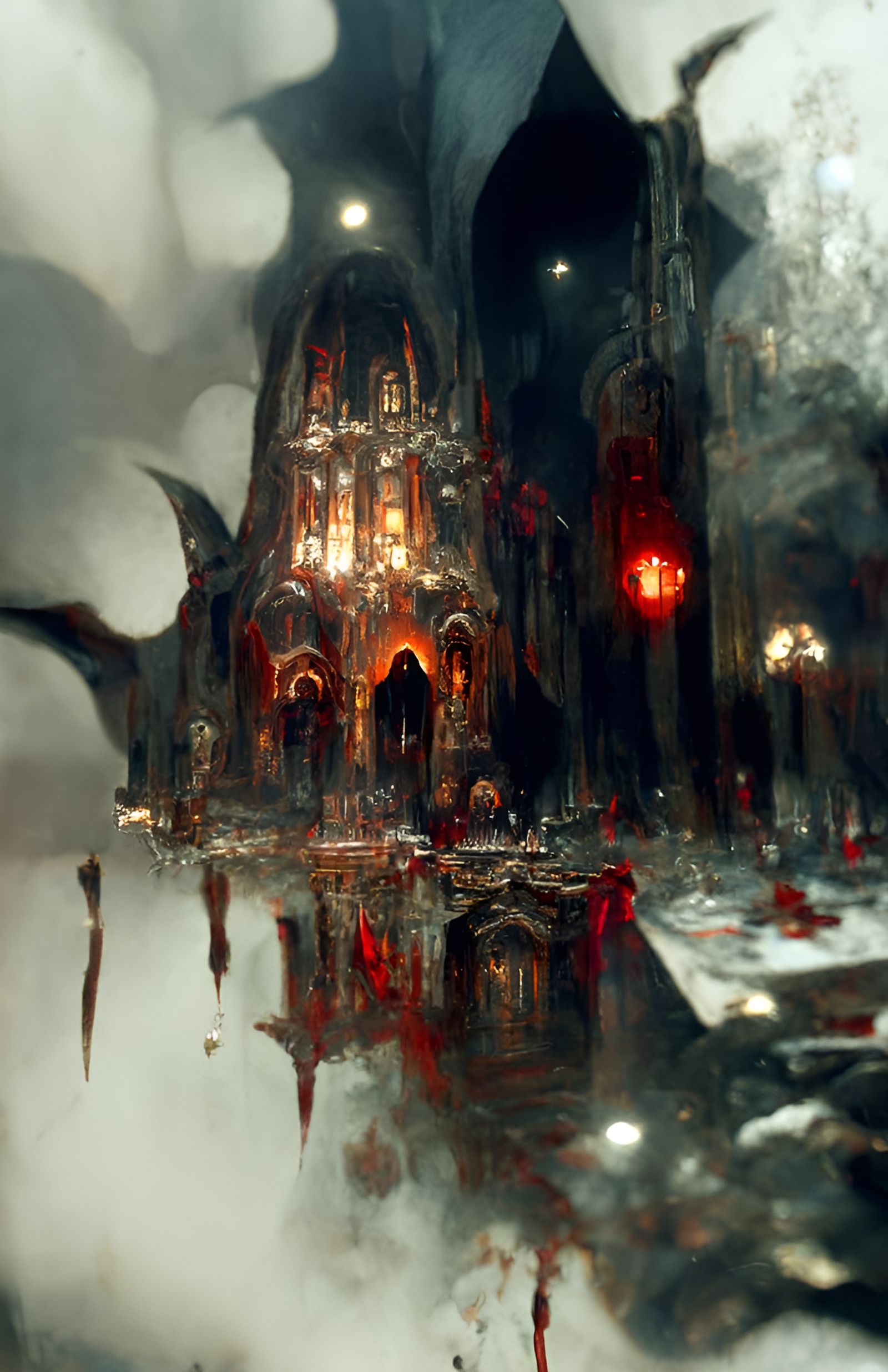Evil Cathedral Interior at Night: Hyperrealistic Digital Art