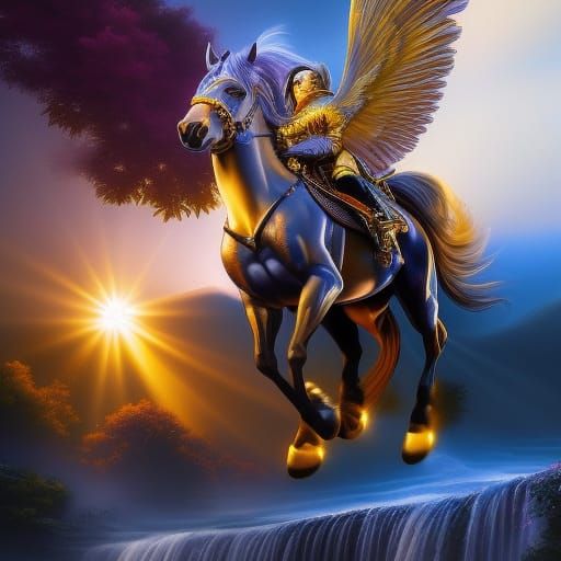 The Mighty Pegasus with the first rider Bellerophon, Greek Hero