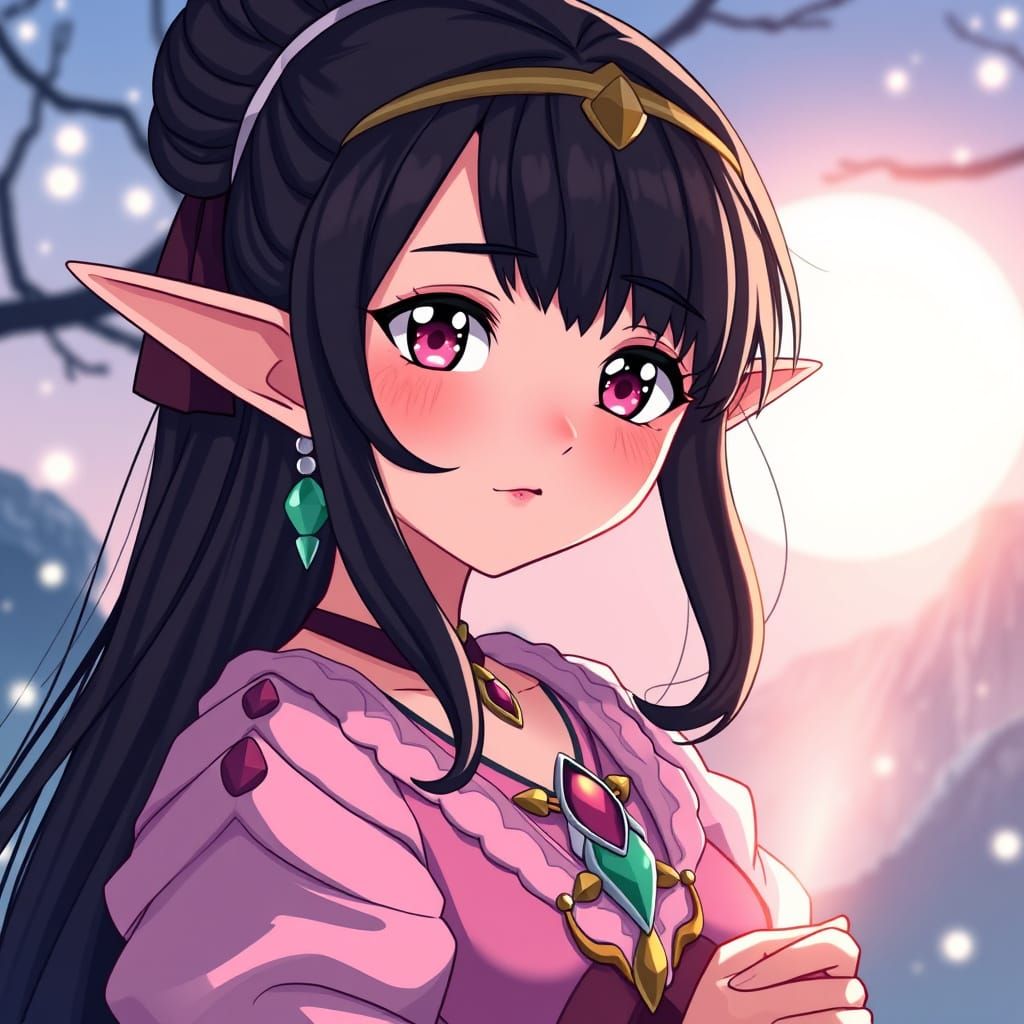 Nezuko as Ethereal Elf Princess in Anime-Inspired Art