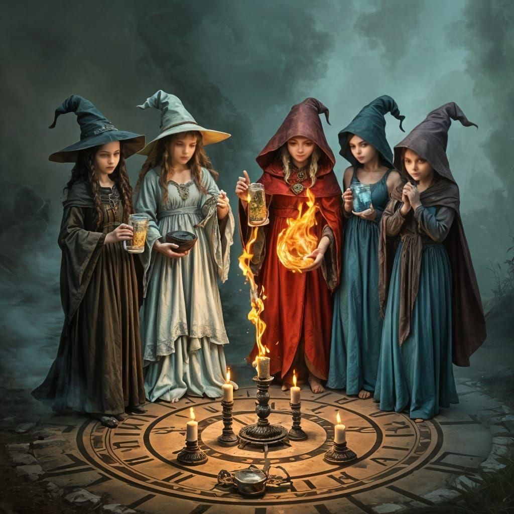 Young Witches Summon the Elements in a Mysterious Circle