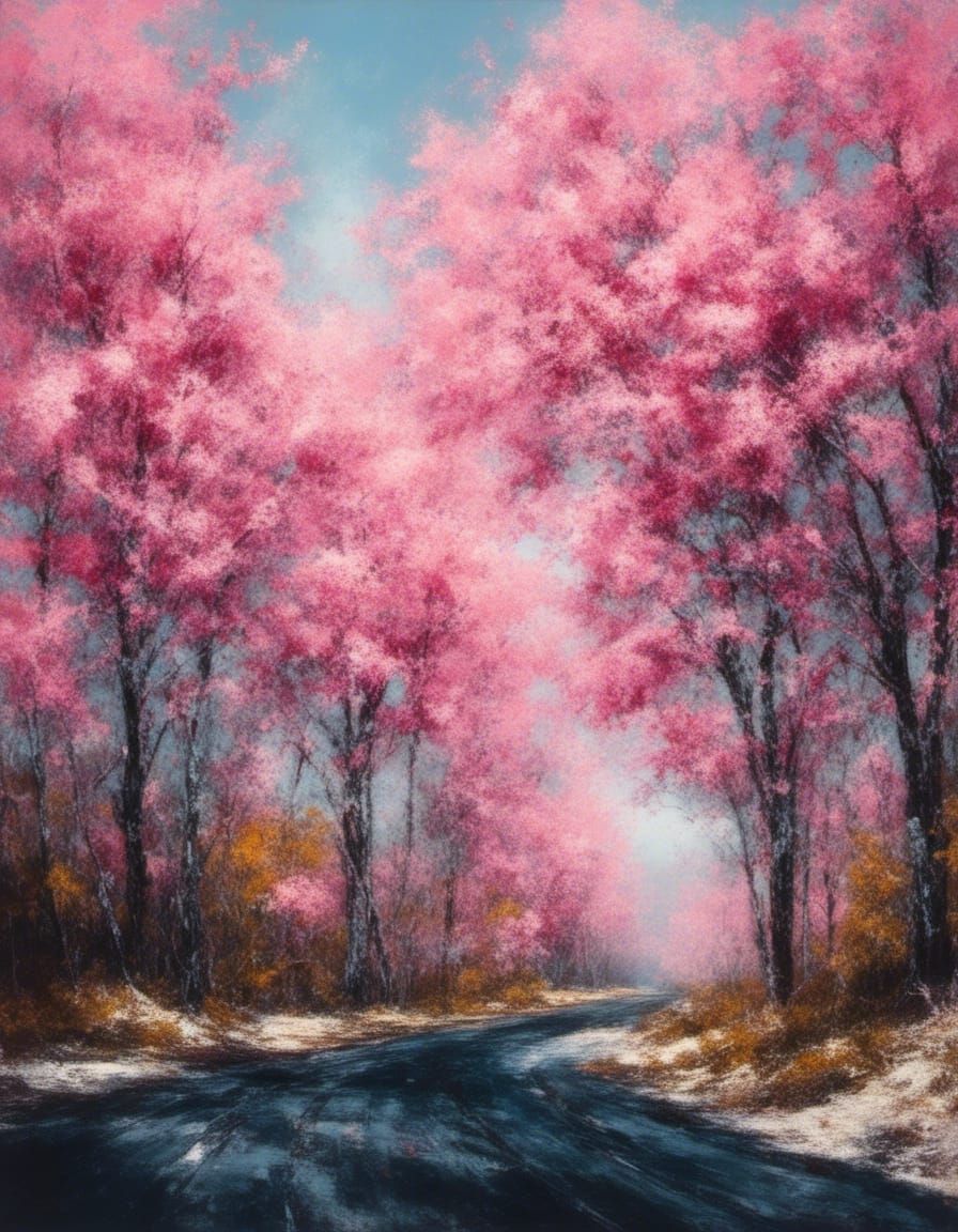 Cherry trees on a country road