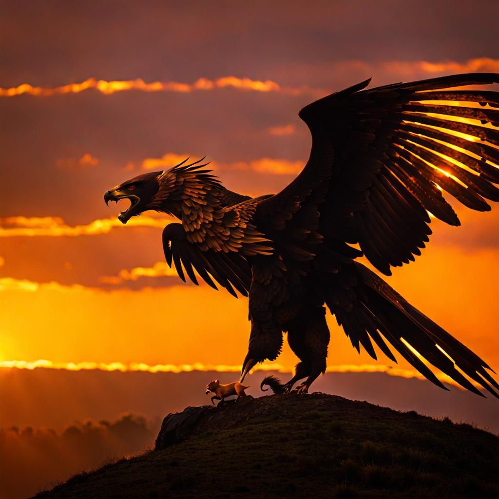 Golden Griffin Spreads Wings at Sunset