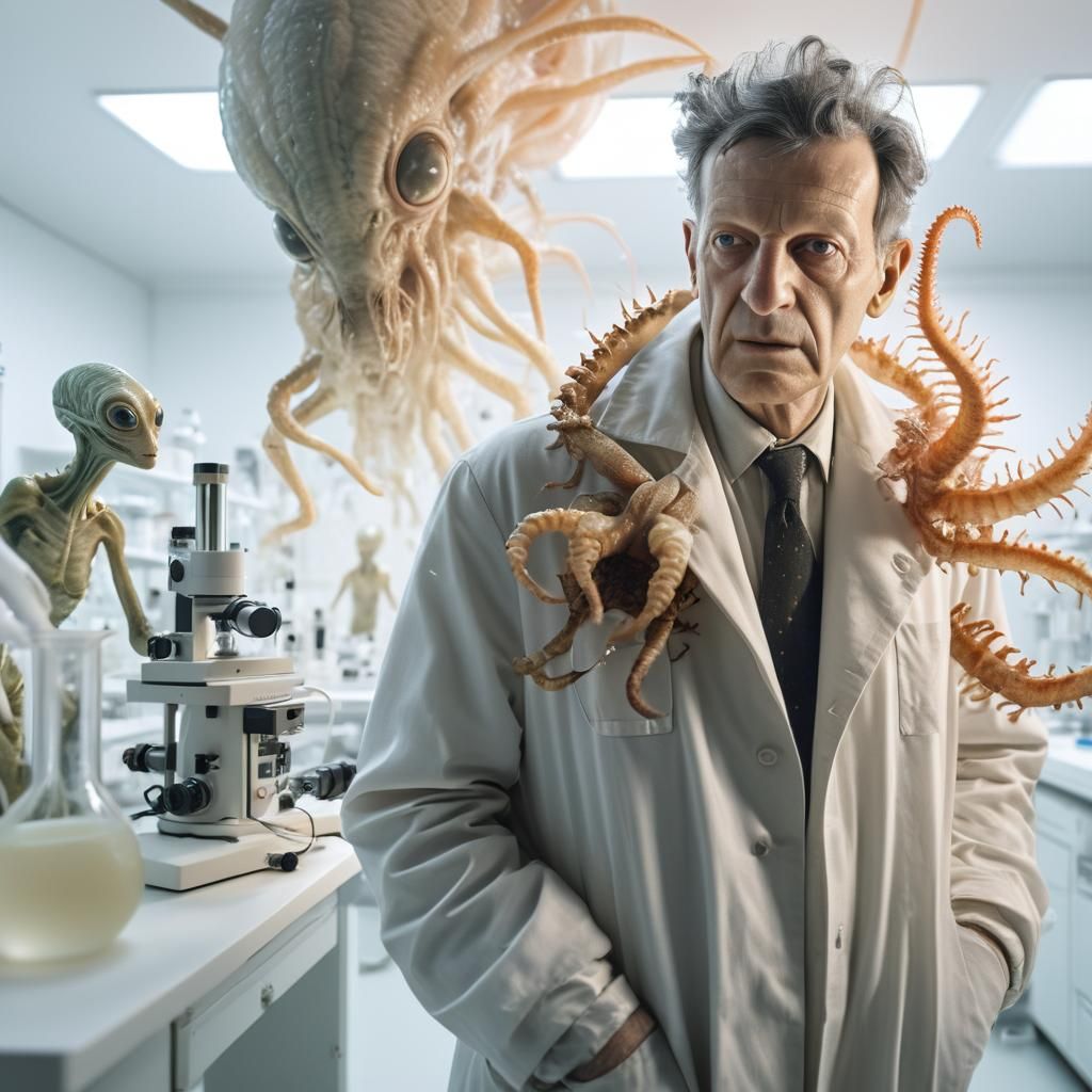 Surreal Portrait: Alien Creatures in Laboratory