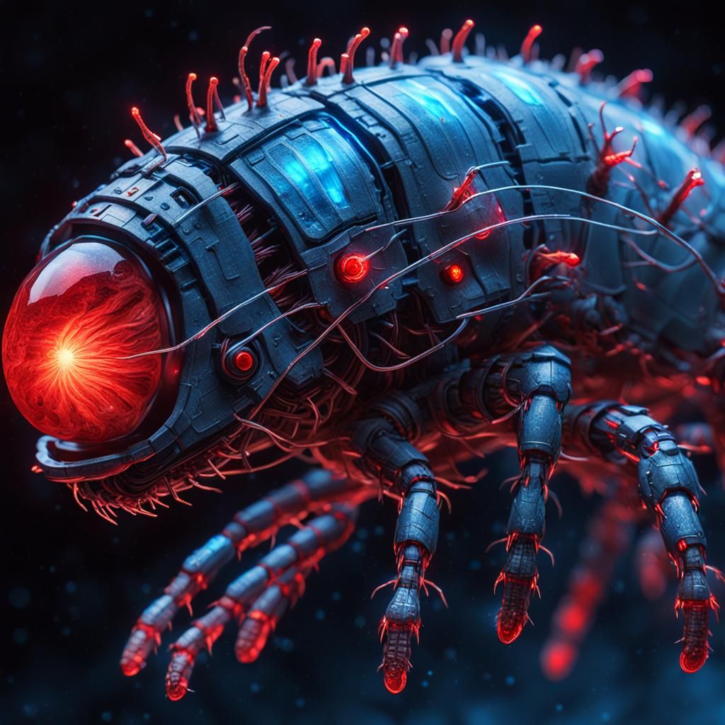 Mechanical Organism: Mecaetus Larva in Bioluminescent Sci-Fi