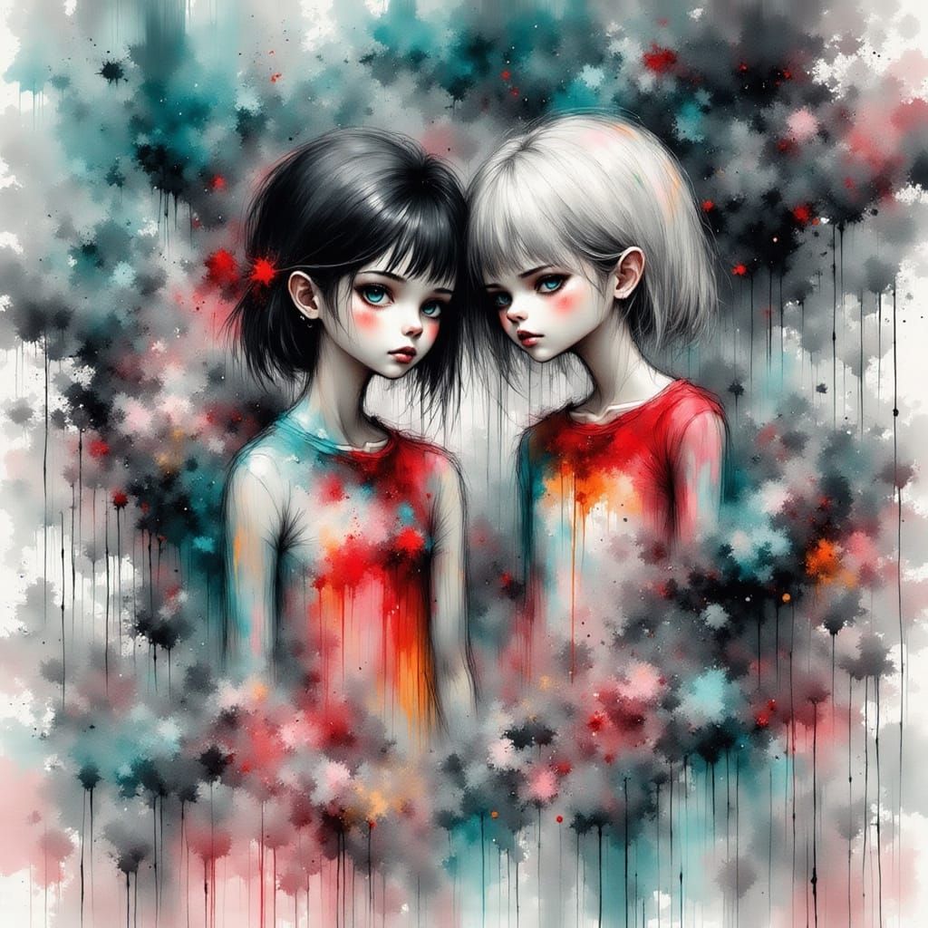 Ethereal Beings in Dreamlike Realm with Vibrant Ink