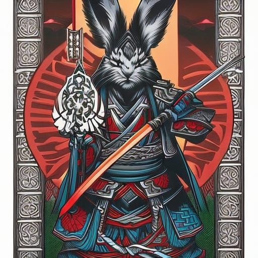 Samurai Rabbit with Mount Fuji in Comic Book Style