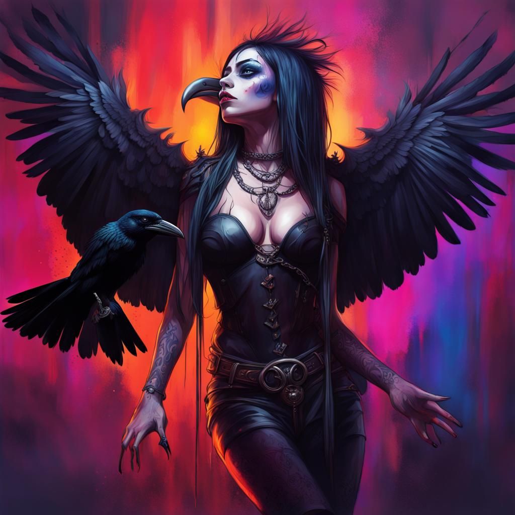 Gothic Raven-Headed Dancer in Hyperrealistic Splash Art