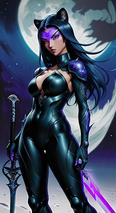 Futuristic Raccoon Ninja on the Moon in Anime Style