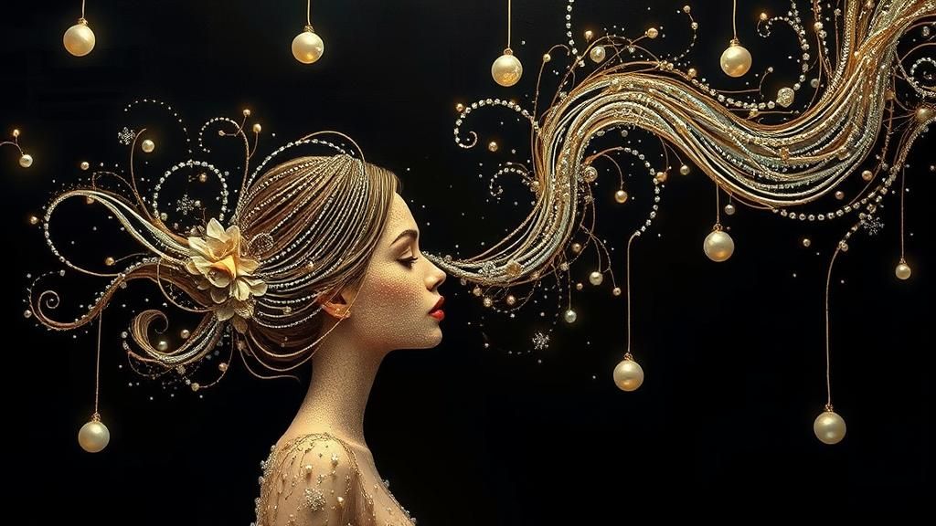 Luminous Pearl and Gold Woman in Opulent Style