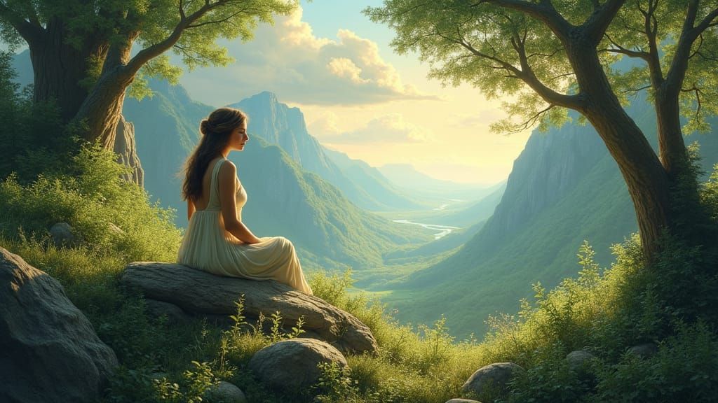 Gaia: Ancient Earth Goddess in a Vibrant Landscape