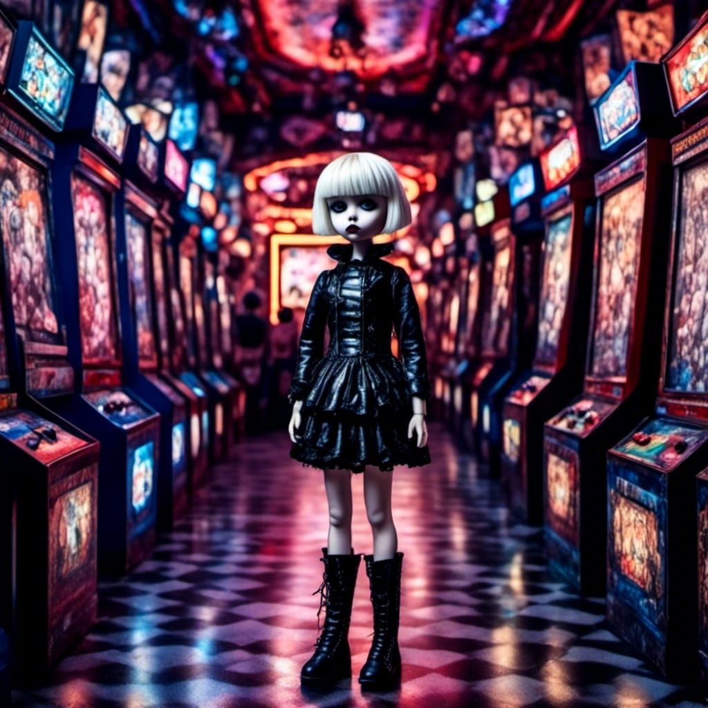 Gothic Doll in Video Arcade, 3D Photorealism