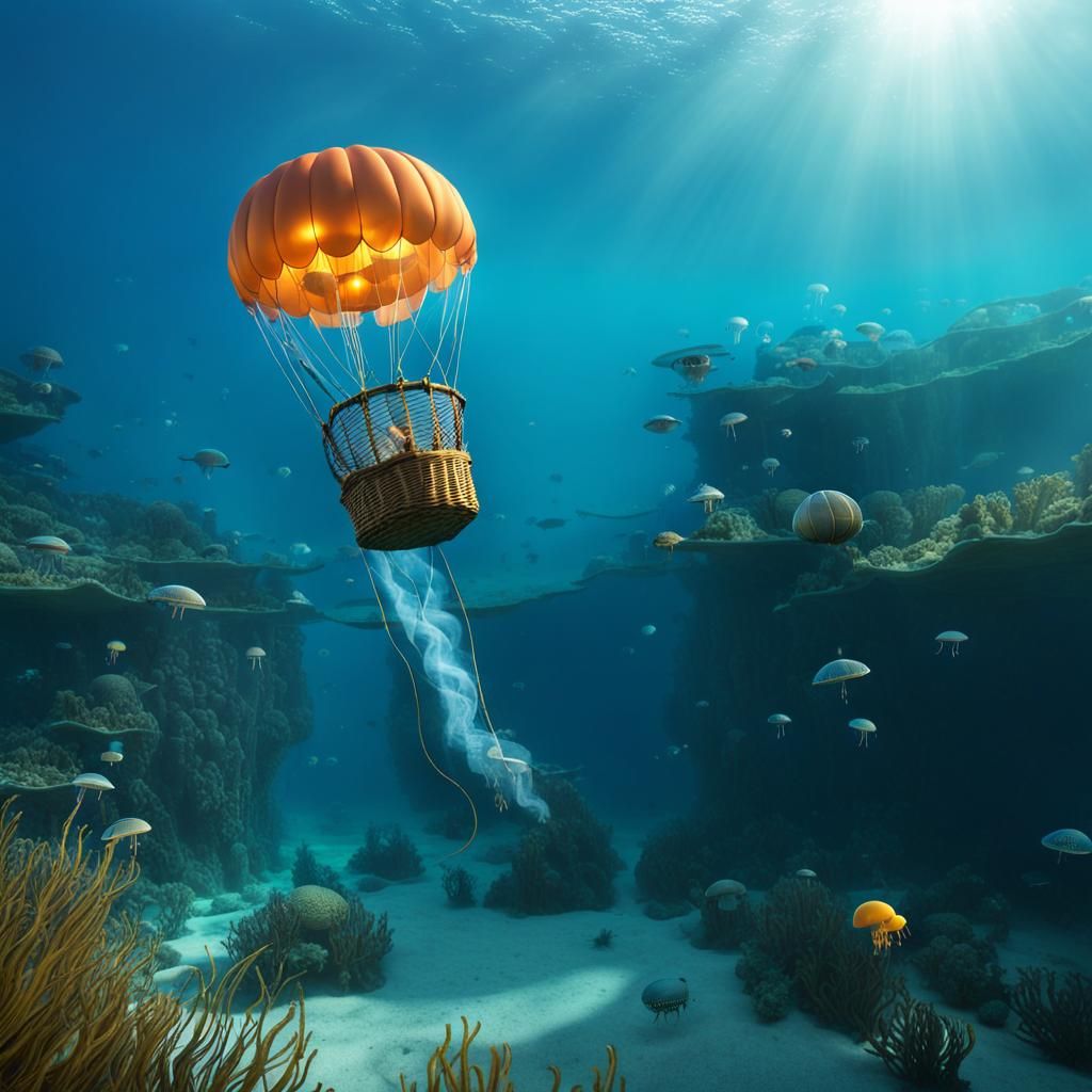 Jellyfish Hot Air Balloon in Underwater Scene