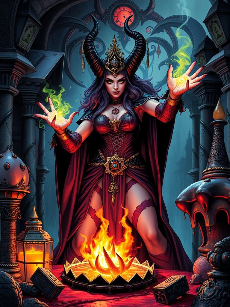 Evil-Lyn Casts Arcane Magic in Dark Fantasy Style