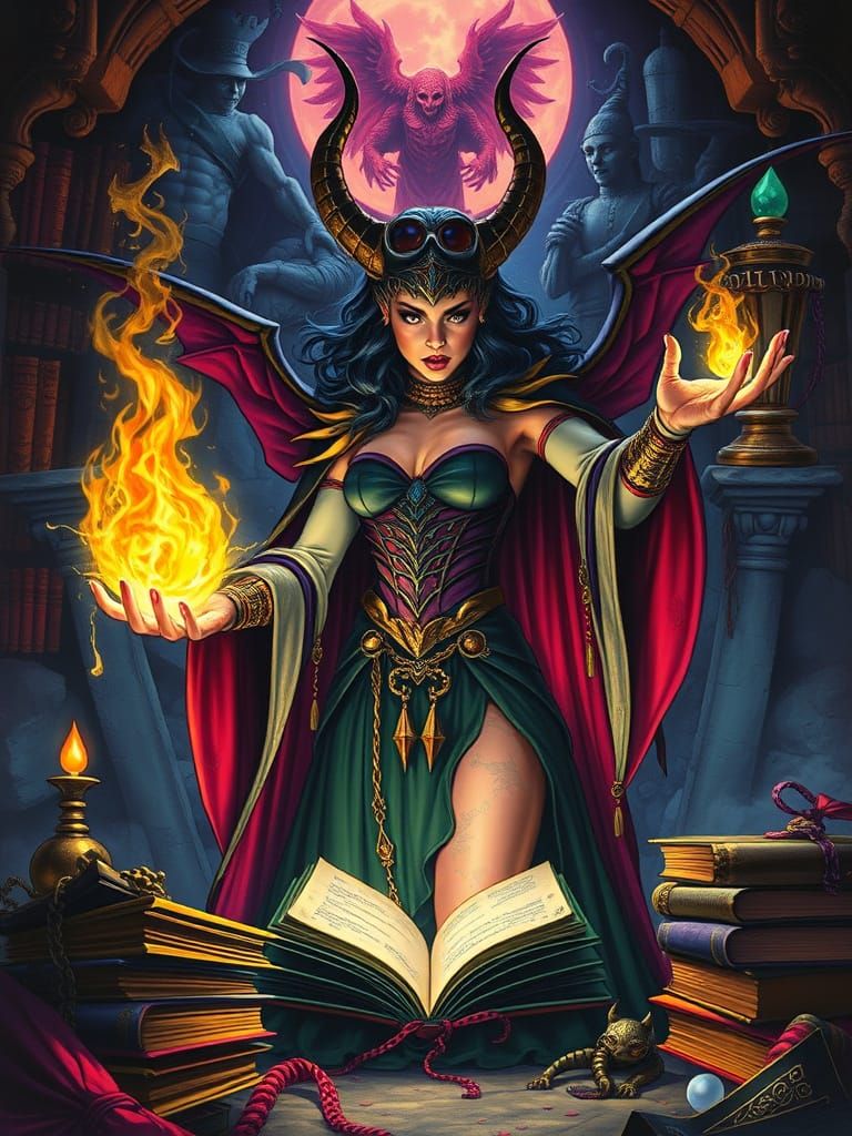 Evil Sorceress Casting Magic in Dark Fantasy Style