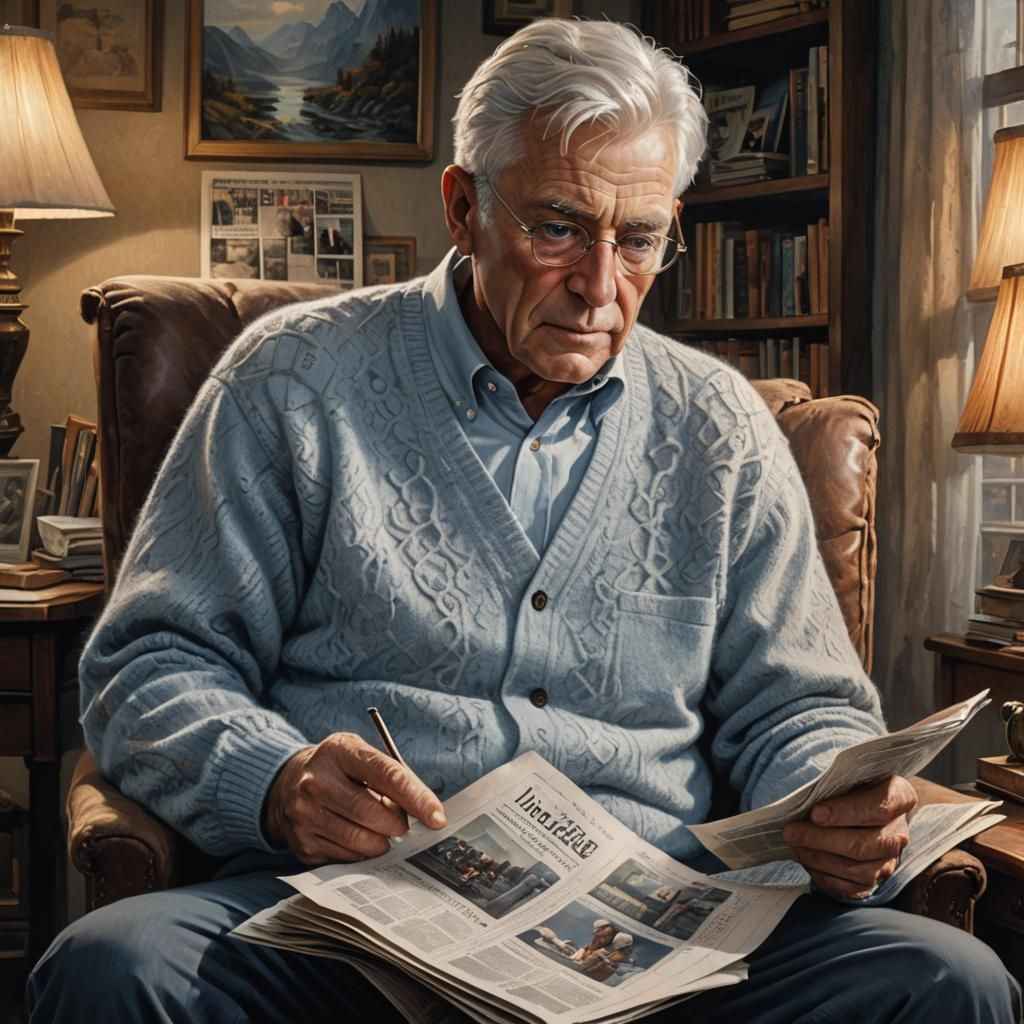 Norman Newman Reading Newspaper in Art Deco Style