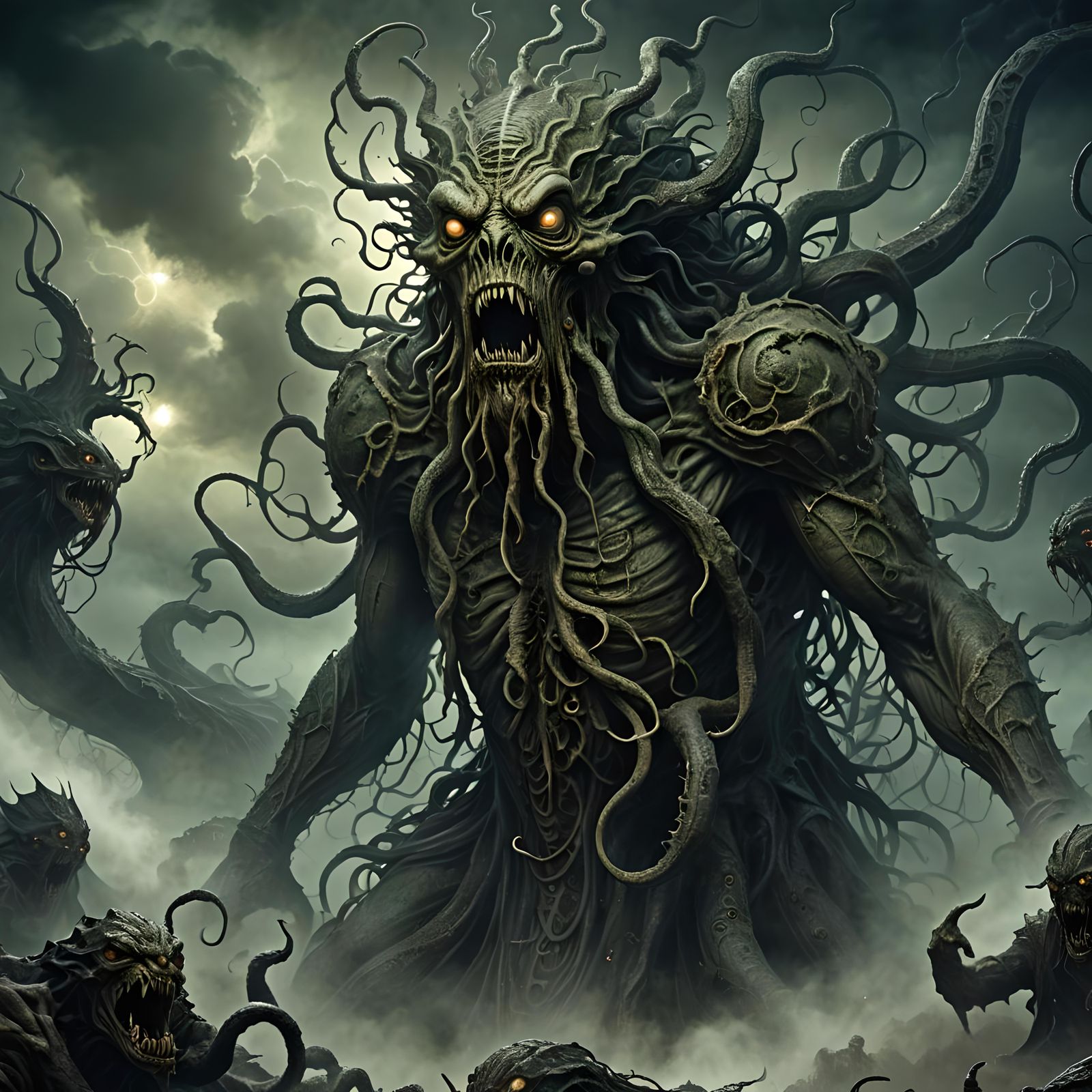 Ghatanothoa: Horror Art Inspired by Doré and Rutkowski