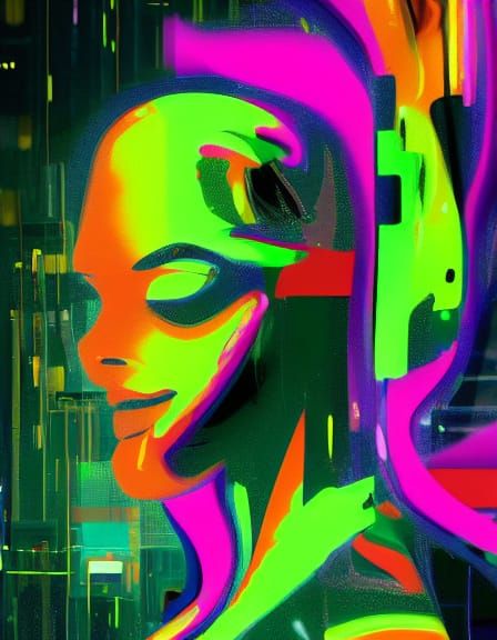 Cyberpunk Woman Silhouette in Neon Futuristic City